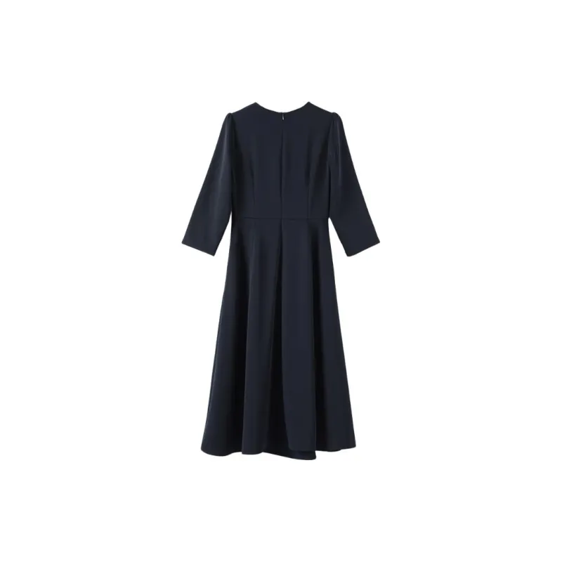 Late White Long Sleeved Dress Women's Dark Blue-1