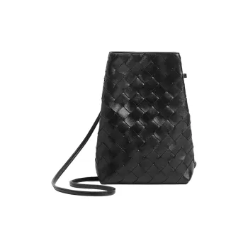 Bottega Veneta Intrecciato Calfskin Shoulder Bag Women's Black