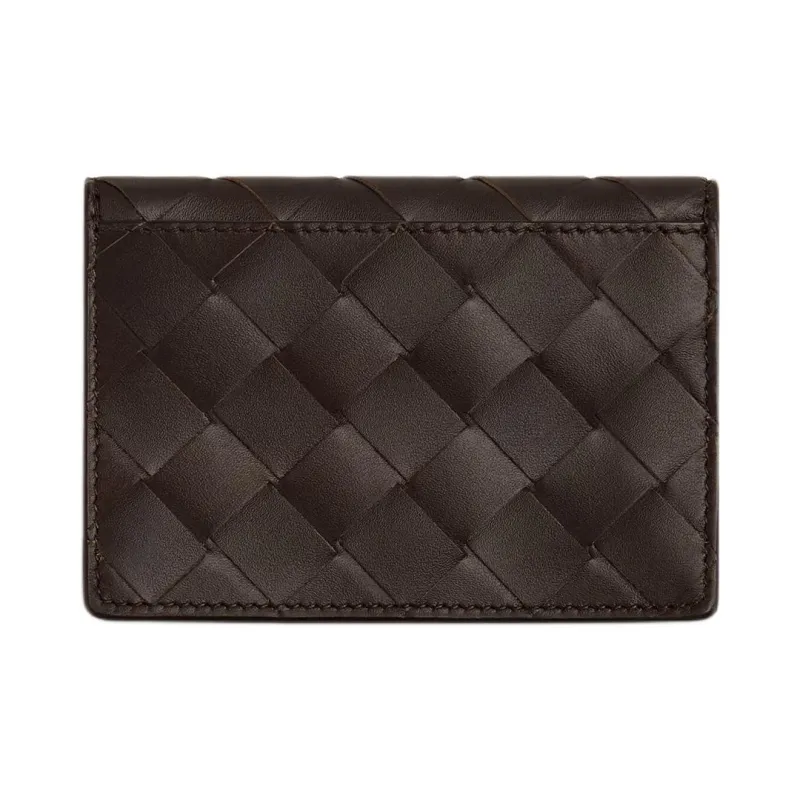 Bottega Veneta Intrecciato Calfskin Card Holder Men's Dark Brown With Matcha-1