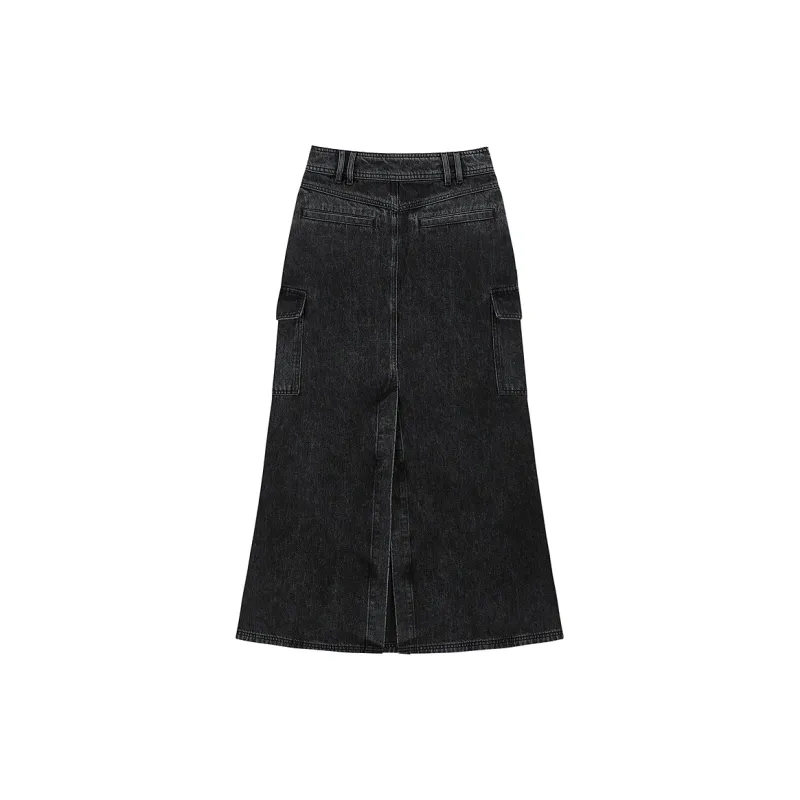 PEACEBIRD Denim Long Skirts Women's Denim Medium Black-1