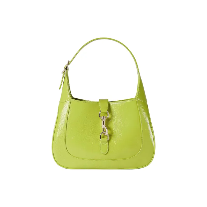 GUCCI Jackie 1961 Patent Leather Handbag, Shoulder Bag Trumpets Women's Bright Green-0
