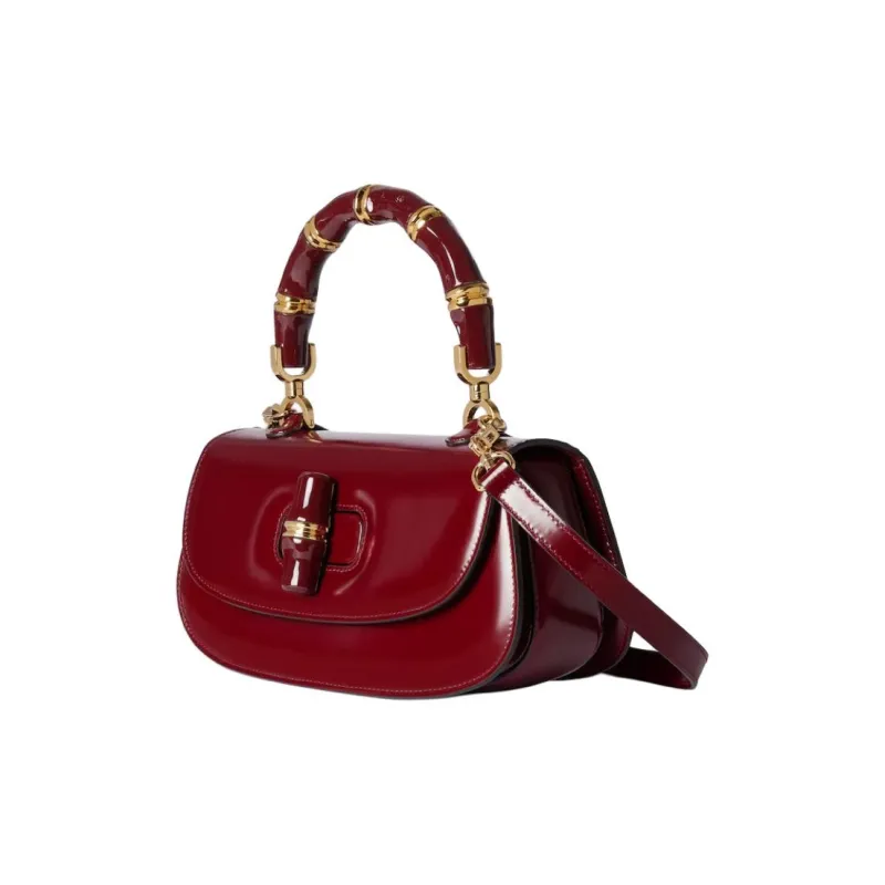 GUCCI Polished Leather Shoulder Bag, Crossbody Bag, Handbag Trumpets Women's Dark Red-1