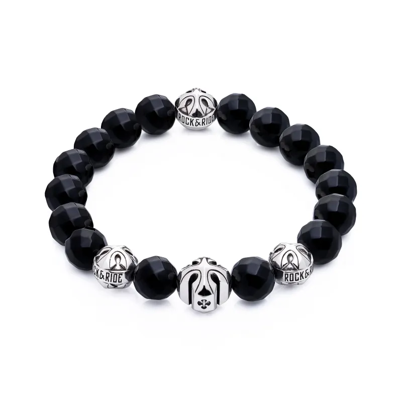 ROCK&RIDE 925 Sterling Silver, Black Agate Bracelets Men's-0