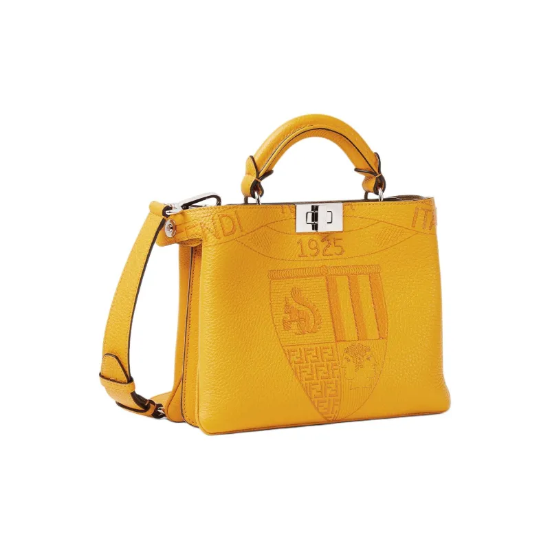 FENDI Peekaboo Calfskin Tote Bag, Shopping Bag, Shoulder Bag, Handbag Small Size Unisex Yellow-2