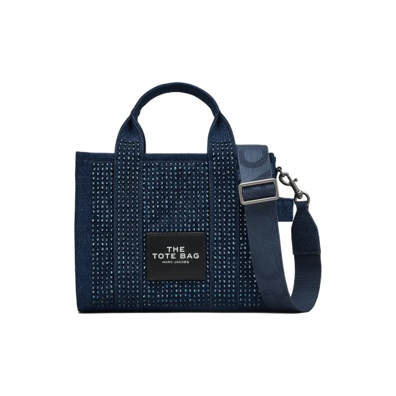 MARC JACOBS The Small Tote Denim Crystal Dark Wash Blue-0