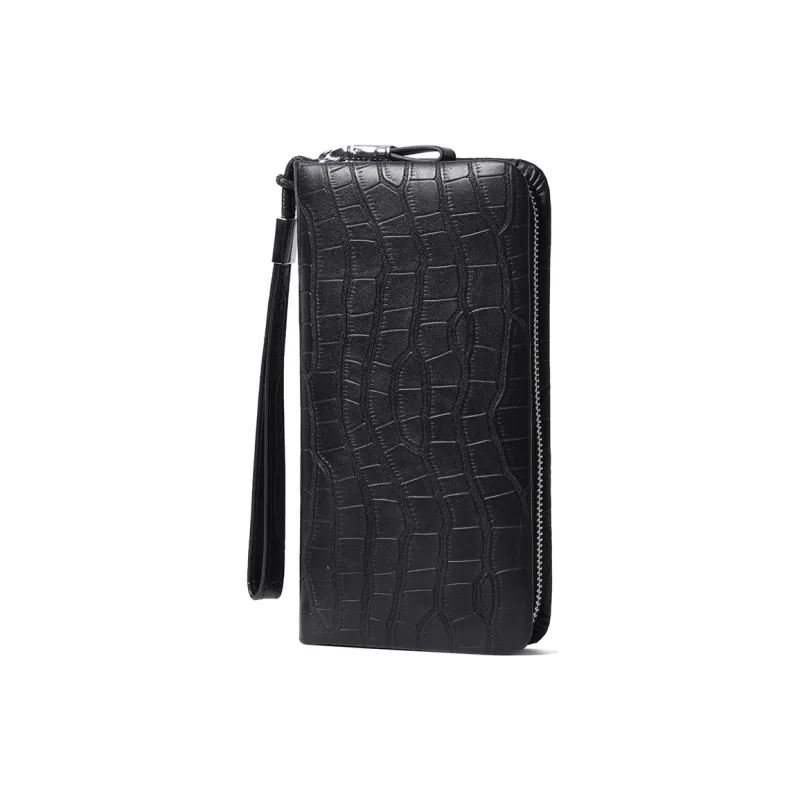 LARTIGENT Top Grain Cow Leather Money Clip Multiple Card Slots Clutch Wrist Bag Wallet Men's Black-5