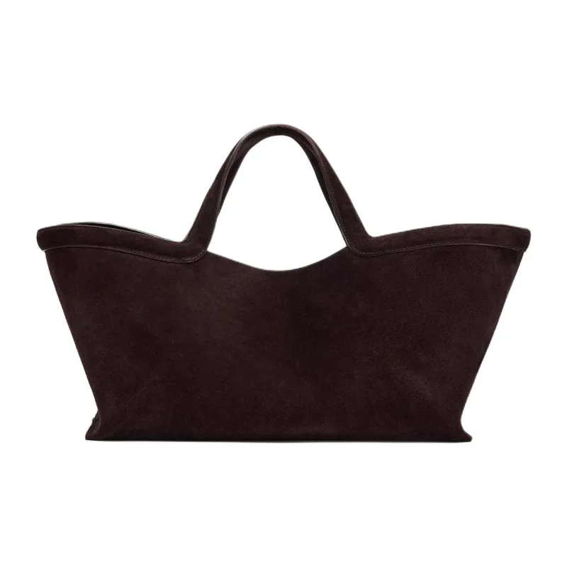ZARA Cow Leather Tote Bag, Shopping Bag, Handbag Women's Dark Brown-0