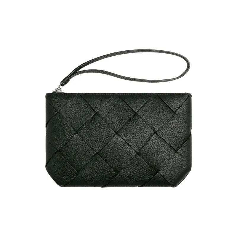 Bottega Veneta Calfskin Clutch Medium Size Men's Dark Green-0