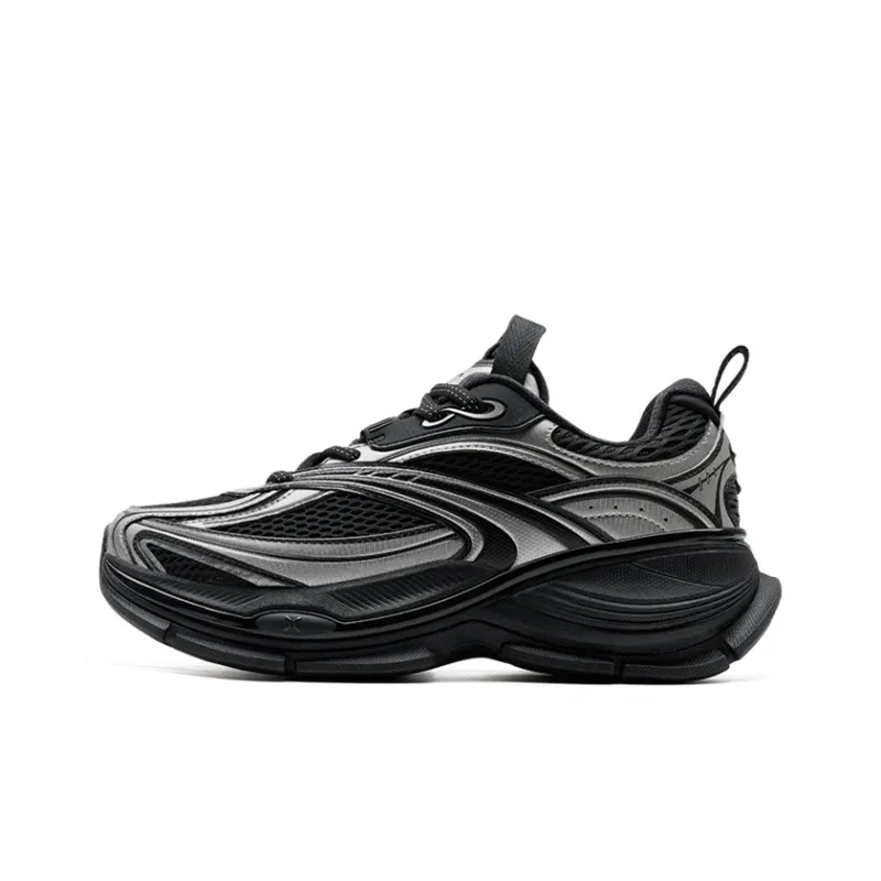 XTEP Basque 2 Anti Slip And Wear Resistant Height Increasing Low Top Casual Shoes Men's Black Silver-0