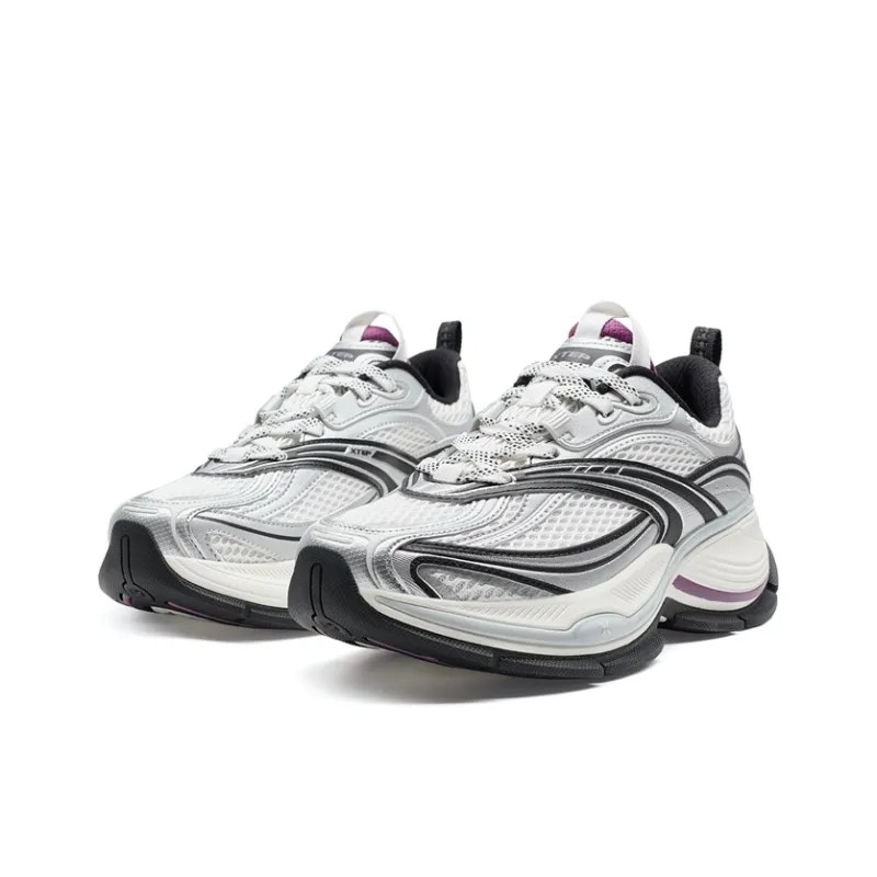 XTEP Basque 2 Abrasion Resistant Lightweight Height Increasing Low Top Casual Shoes Women's White Silver Black-2