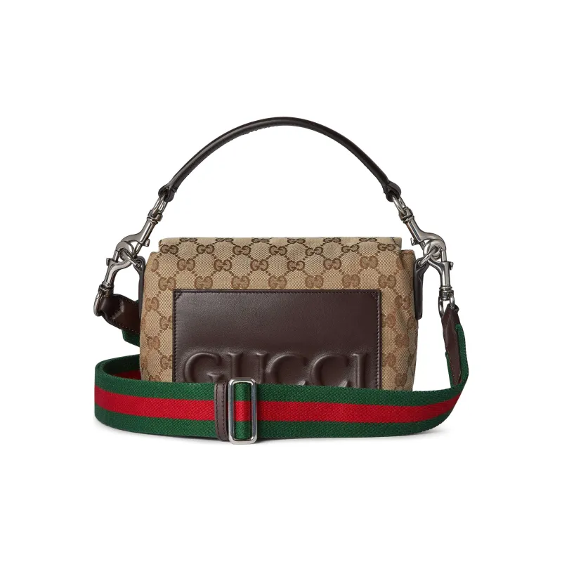 GUCCI Canvas Canvas Bag Shoulder Bag Crossbody Bag Handbag Small Size Men's Beige & Dark Brown-4