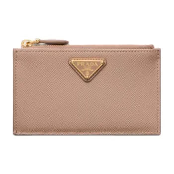 PRADA Cow Leather Card Holder Women's Nude Pink