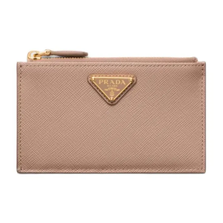 PRADA Cow Leather Card Holder Women's Nude Pink-0