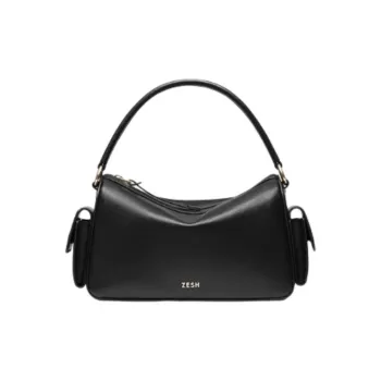 ZESH Vegetable Tanned Cow Leather Handbag Small Size Women's Brown/Black