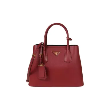 PRADA Double Leather Shoulder Bag Crossbody Bag Handbag Small Size Women's Red