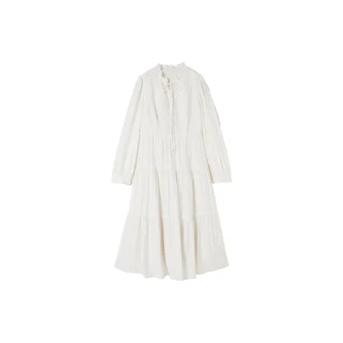XIANGYING Long Sleeved Dress Women's Beige