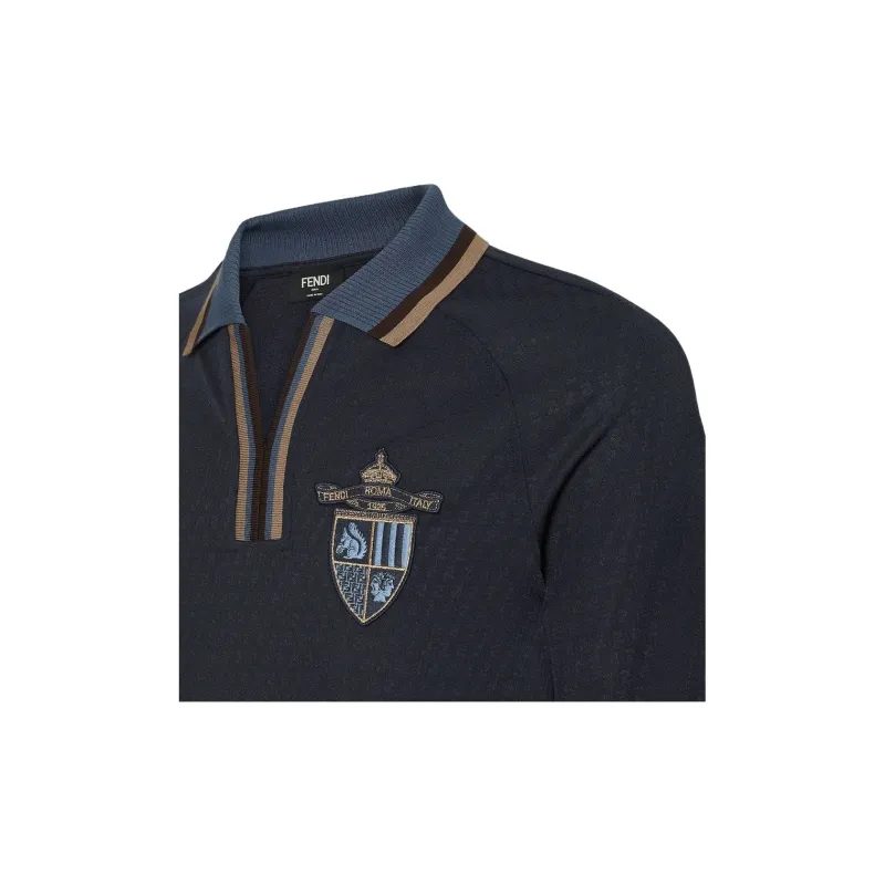 FENDI Crest Embroidered Short Sleeve Polo Shirt-4