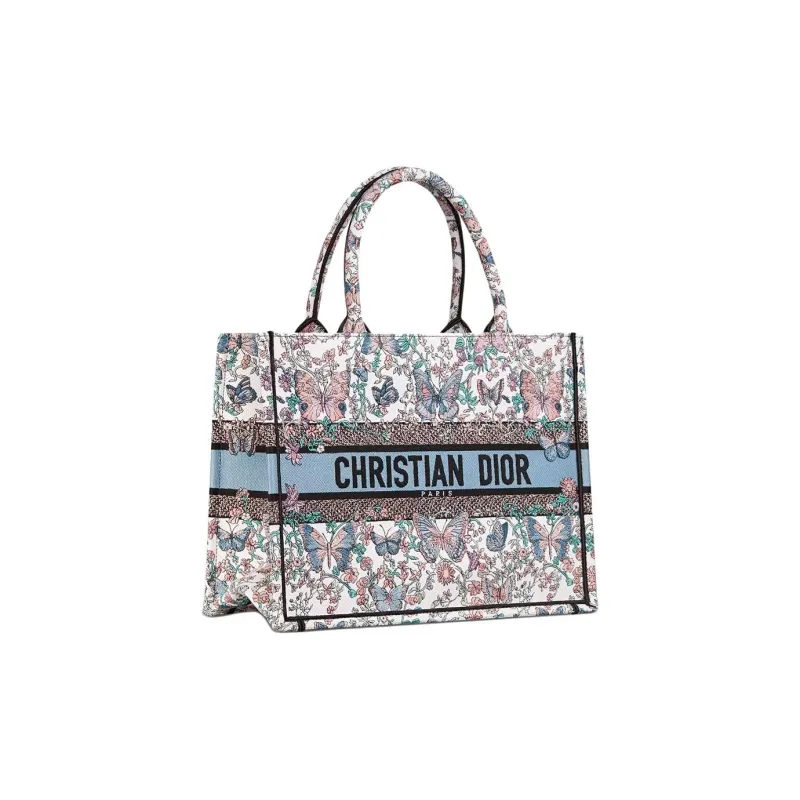 DIOR Cotton Tote Bag, Shopping Bag, Handbag Medium Size Women's White & Blue-1