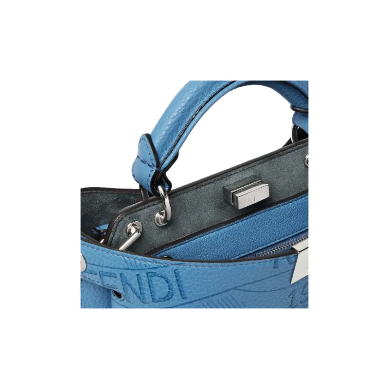 FENDI Calfskin Tote Bag, Shopping Bag, Shoulder Bag, Handbag Unisex Blue-5