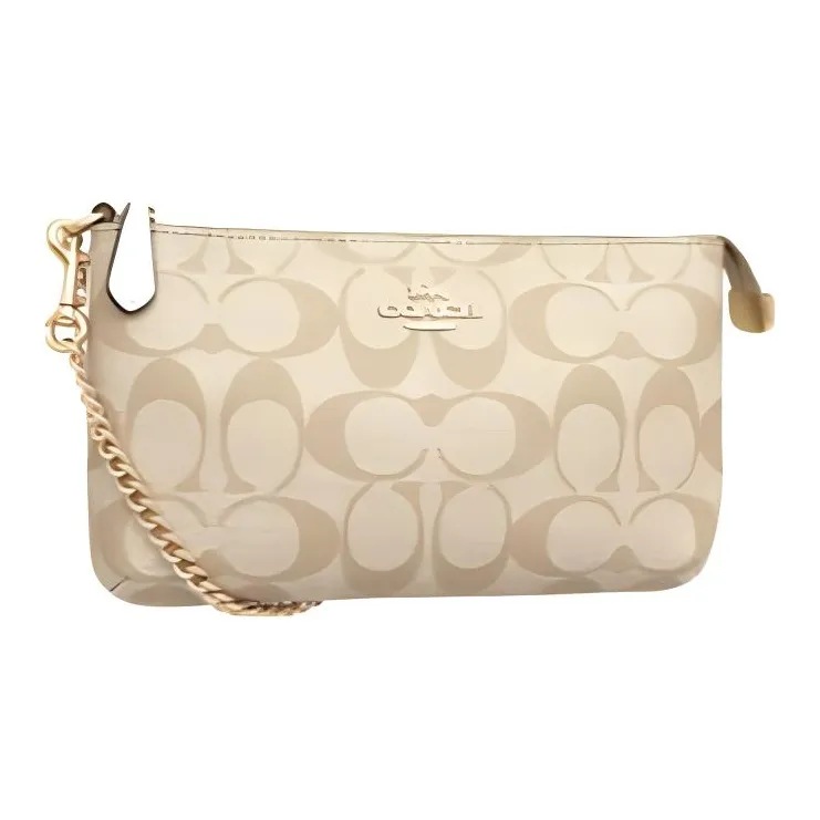 COACH Wristlet Canvas With Leather Pochette Crossbody Bag, Wristlet Handbag, Clutch Tubas Women's Khaki-2