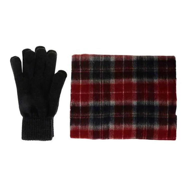 BARBOUR Saltburn Tartan Scarf & Glove Knitted Set-3