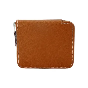 HERMES Silk'In Epsom Calfskin With Barénia Calfskin Wallet Regular Unisex Gold & Blackcurrant