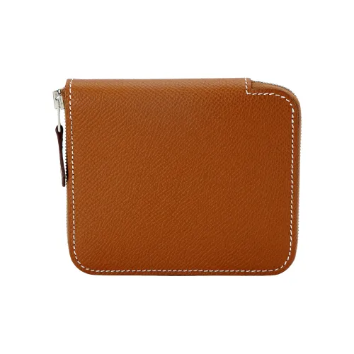 HERMES Silk'In Epsom Calfskin With Barénia Calfskin Wallet Regular Unisex Gold & Blackcurrant