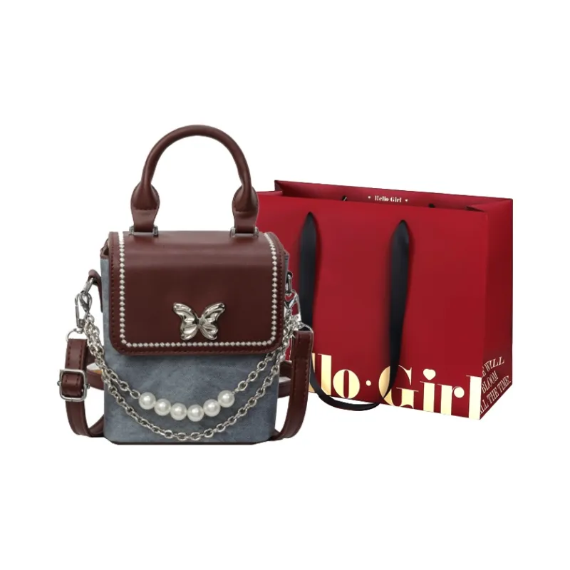 GOX PU Shoulder Bag Women's Dark Tea/Denim Blue/Ecru-0