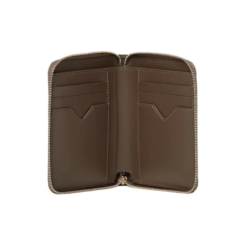 FENDI FF Diamonds Series Leather Wallet Medium Size Women's Brown-2
