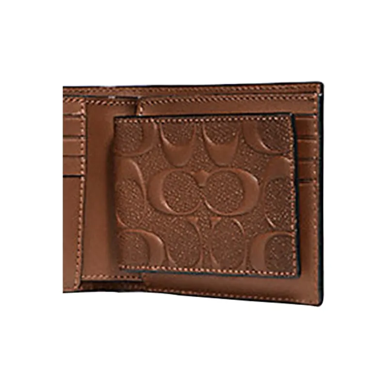 COACH 3 IN 1 Wallet Leather Cropped Foldable Card Holder Wallet Unisex Tan-3