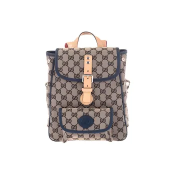 GUCCI Canvas With Leather Backpack Kids' Gray/Blue/Beige