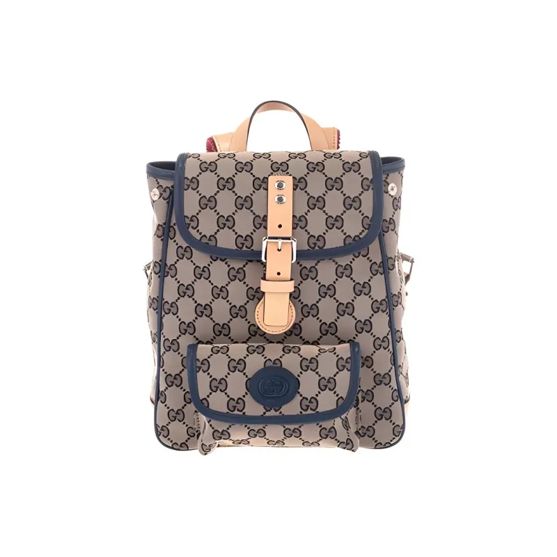 GUCCI Canvas With Leather Backpack Kids' Gray/Blue/Beige-0