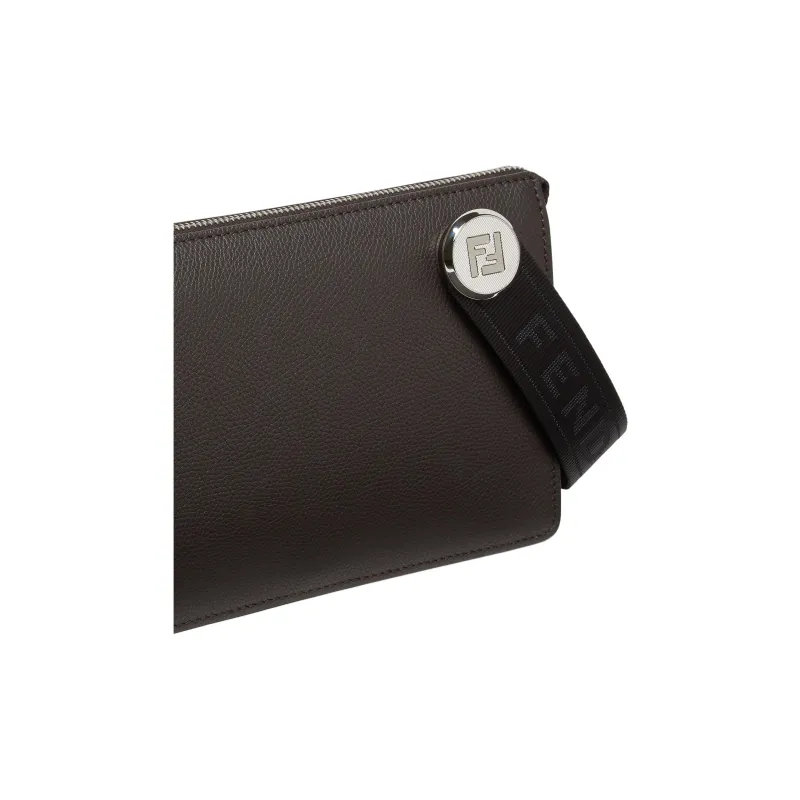 FENDI ROMA Grain Leather Clutch Men's Brown-4