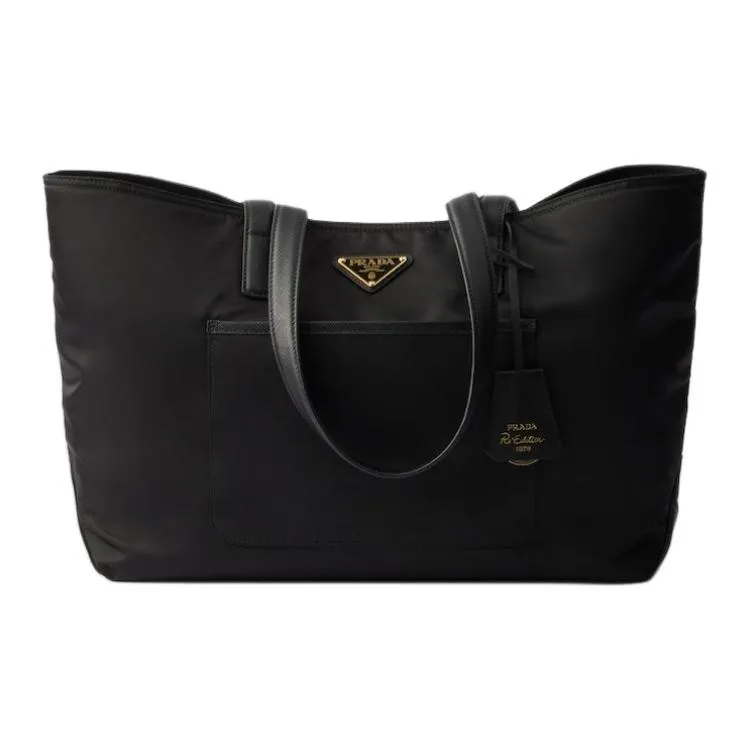 PRADA Re Edition Polyamide Tote Bag, Shopping Bag, Handbag, Shoulder Bag Medium Size Women's Black-0
