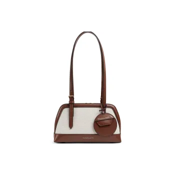 CHARLES&KEITH PU Laminated Textile Shoulder Bag Medium Size Women's Chocolate/Black