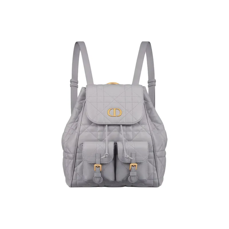 DIOR Caro Lambskin Backpack Medium Size Women's Gray-0