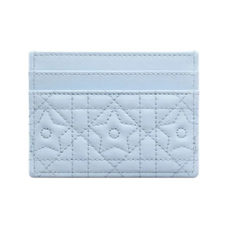 DIOR Caro Lambskin Card Holder Women's Blue-5