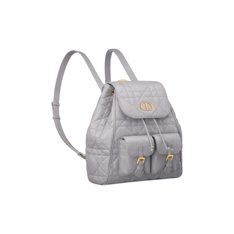 DIOR Caro Lambskin Backpack Medium Size Women's Gray-1