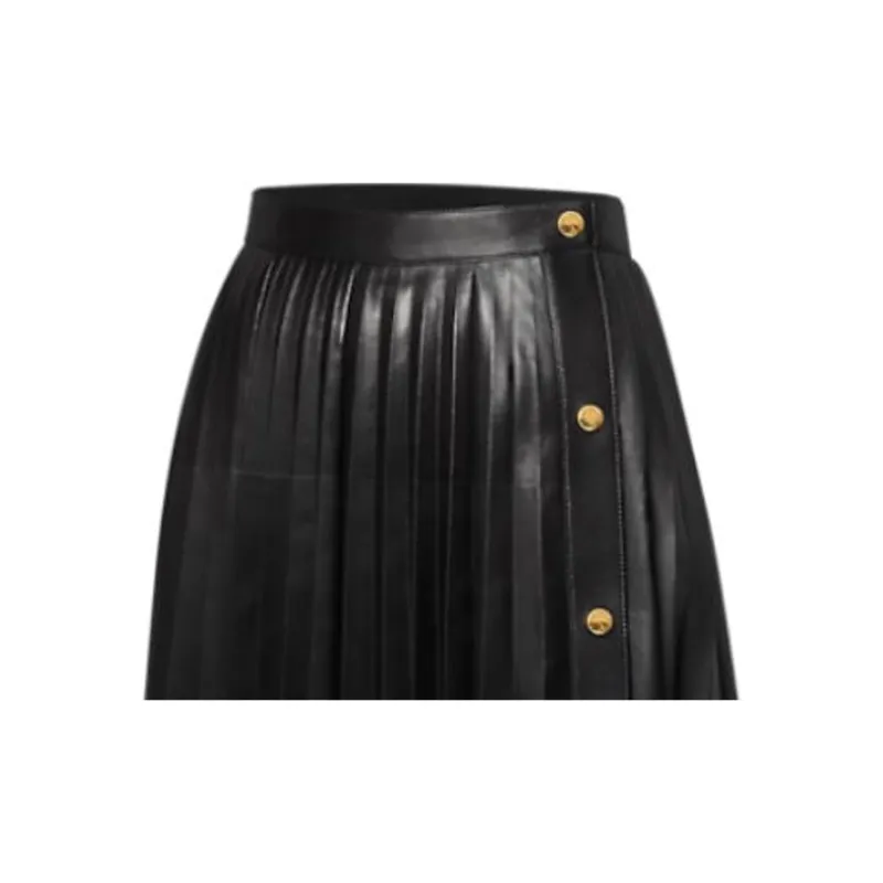 LOUIS VUITTON Pleated Leather Midi Skirt-3