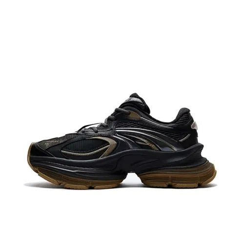 Anta Cushioning, Slip Resistant, And Abrasion Resistant Low Top Chunky Sneakers Women's Black Gold