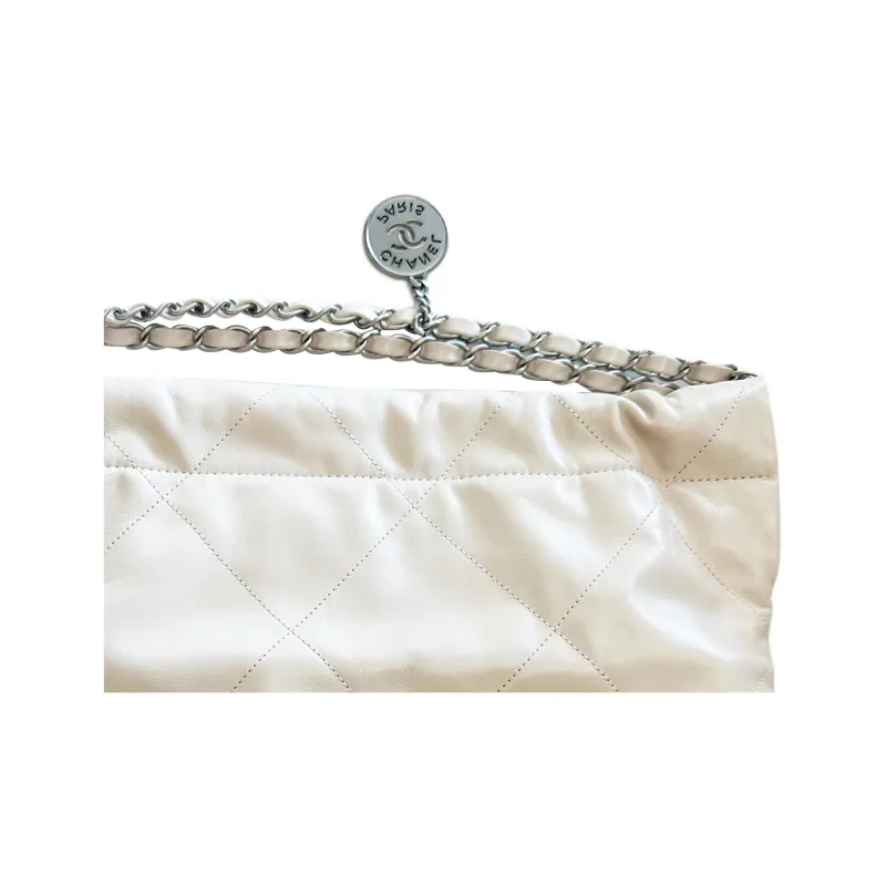 CHANEL 22Bag Cow Leather Bucket Bag, Handbag, Shoulder Bag Medium Size Women's Ivory-1