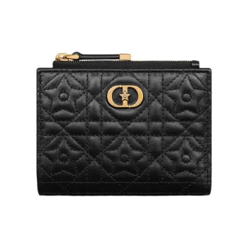 DIOR Caro Lambskin Wallet Women's Black