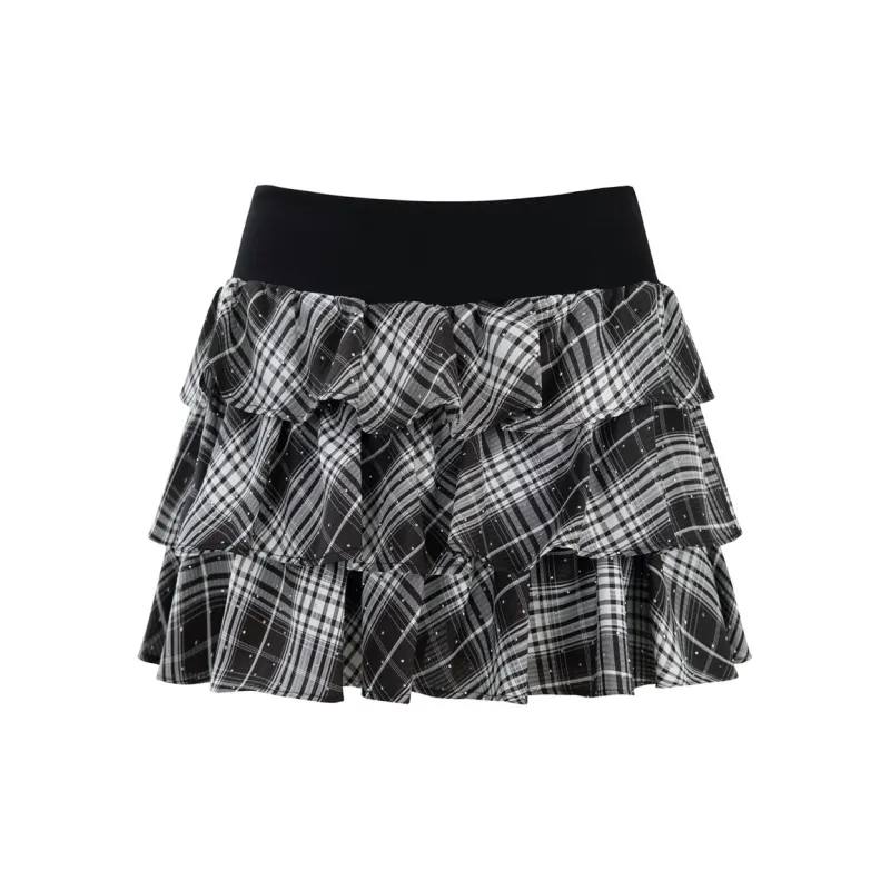 UNIFREE Casual Short Skirts Women's Black White Plaid-1