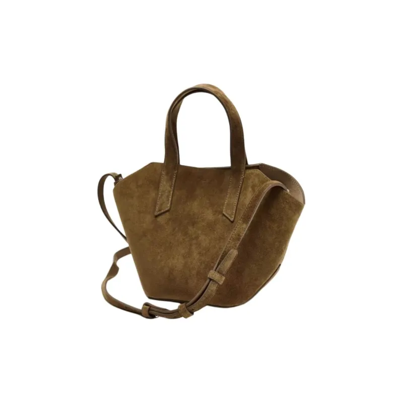 ZARA Cow Leather Tote Bag, Shopping Bag, Handbag Mini Women's Green-3