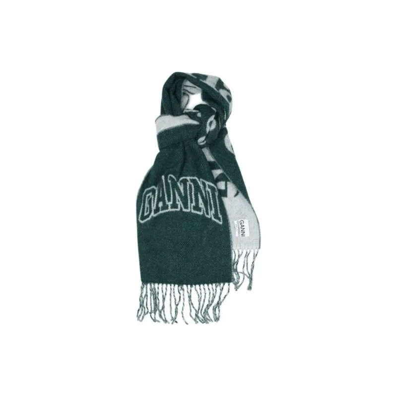GANNI Recycled Wool, Wool Knit Scarves Women's Green-3