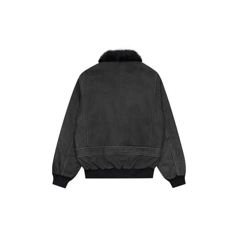 False Perception Leather Jacket Unisex Washed Black-1
