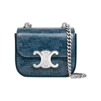 CELINE Triomphe Calfskin Shoulder Bag Women's Denim Blue