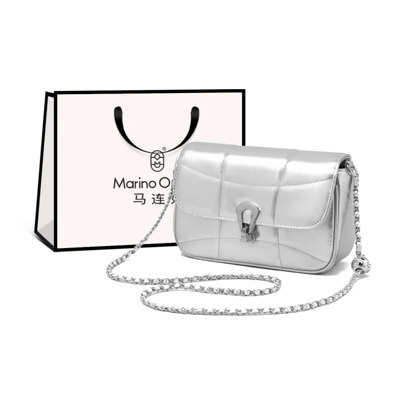Marino Orlandi Premium Synthetic Leather Shoulder Bag, Crossbody Bag Women's Black/Silver-7