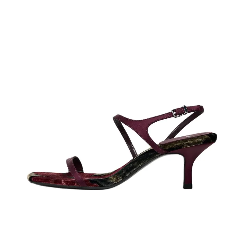 ZARA Strap Sandals 6cm Women's Dark Red-0