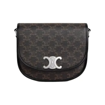 CELINE Besace Canvas Shoulder Bag Medium Size Women's Black